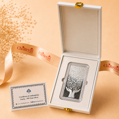 Happy Diwali, Leaf In Hand, 100g Silver Bar - Add Logo/Message