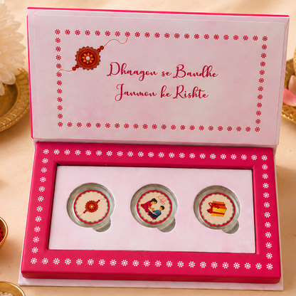 Premium Rakhi Gift Box with 3 Silver Coins Gift Set