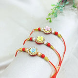 Men's Rakhi - Set of 3 Yellow , Pink and Blue Flower