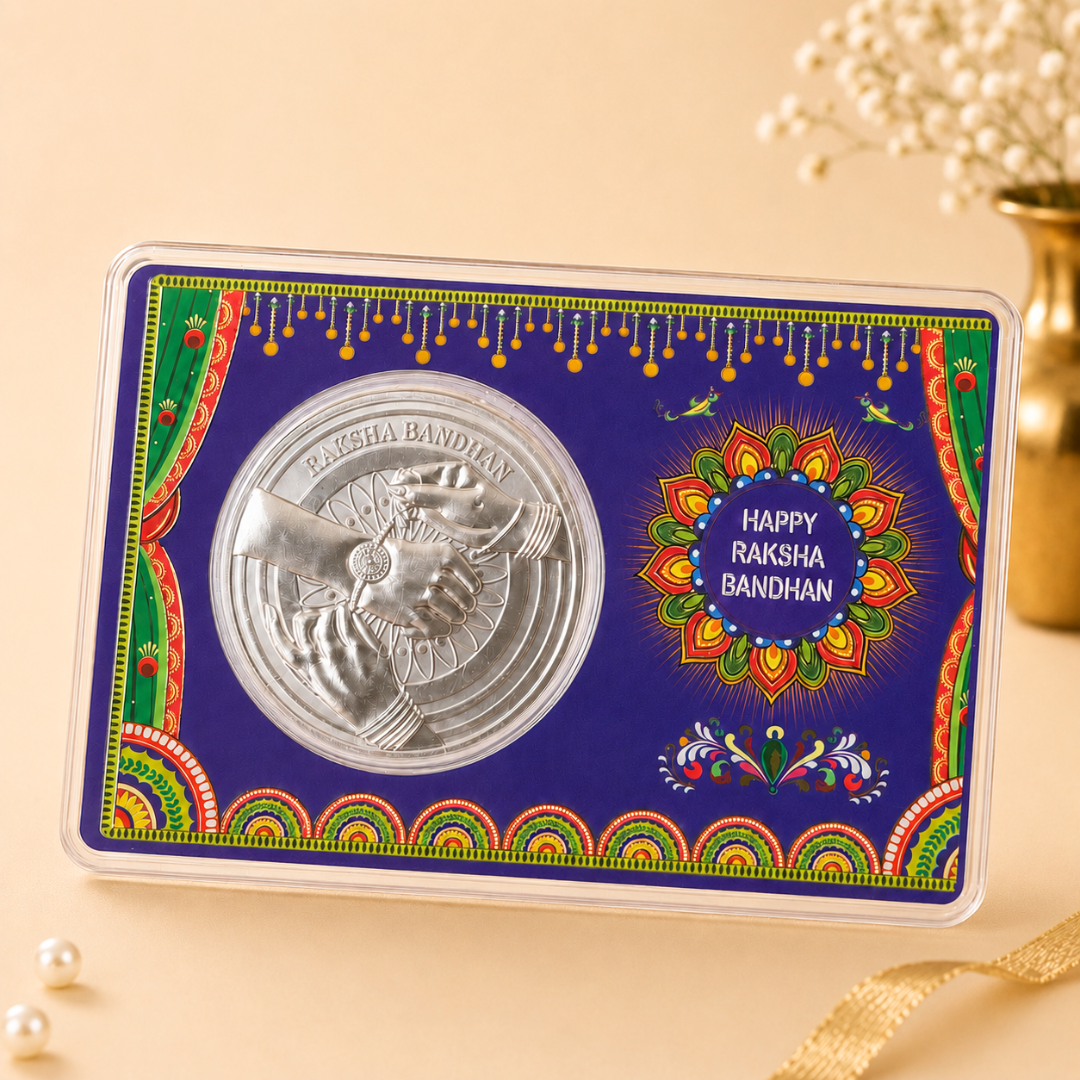 Happy Rakhi 6-In-1 Gift Hamper - 999 Silver Coin + 5 Gifts