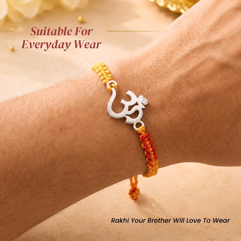 92.5 Silver Om Bracelet Rakhi – Spiritual & Trendy Design for Brother