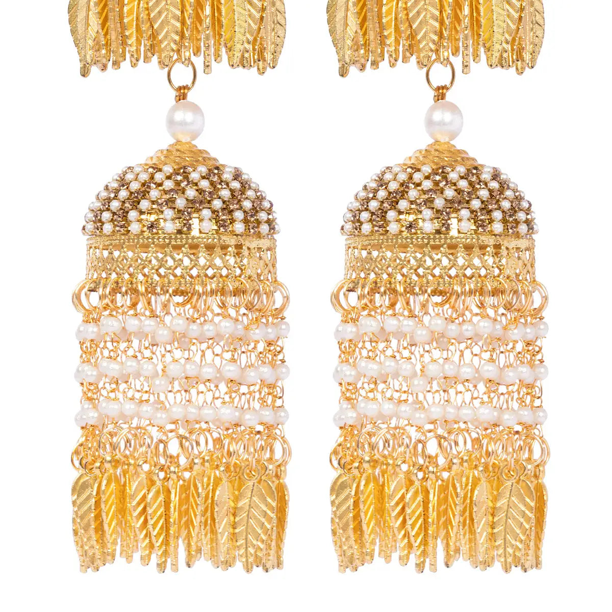 Golden Dual Dome Pearls & Leaf Bridal Kaleera