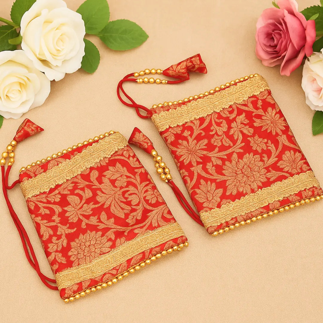 Red/Golden Brocade Chooda Cover With Pearl Lace & Tassels