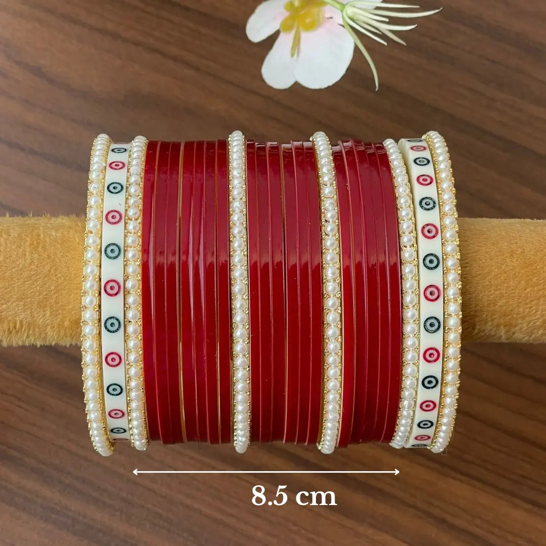 Semi Pearl Dark Red Chooda Set of 21