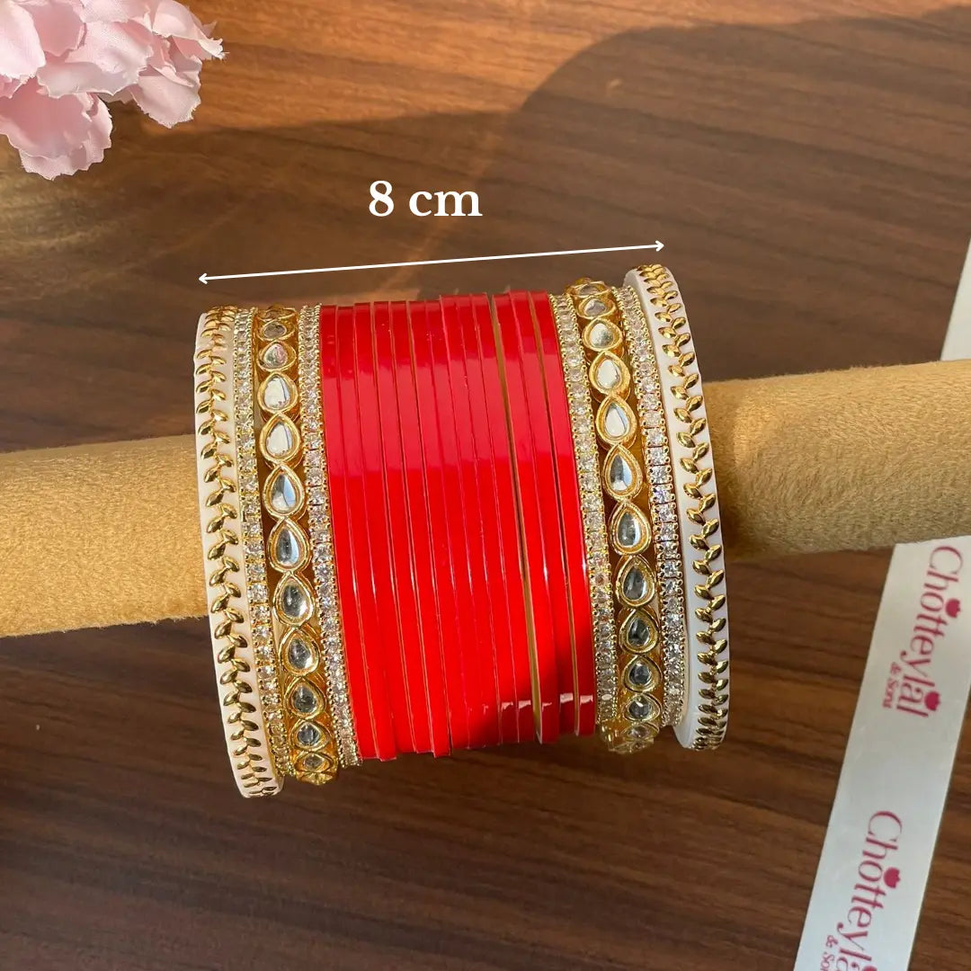 Semi Pearl Red Chooda Set of 15