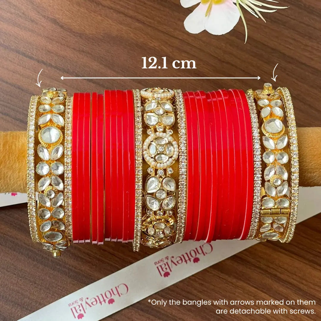 Semi Pearl Red Chooda Set of 21