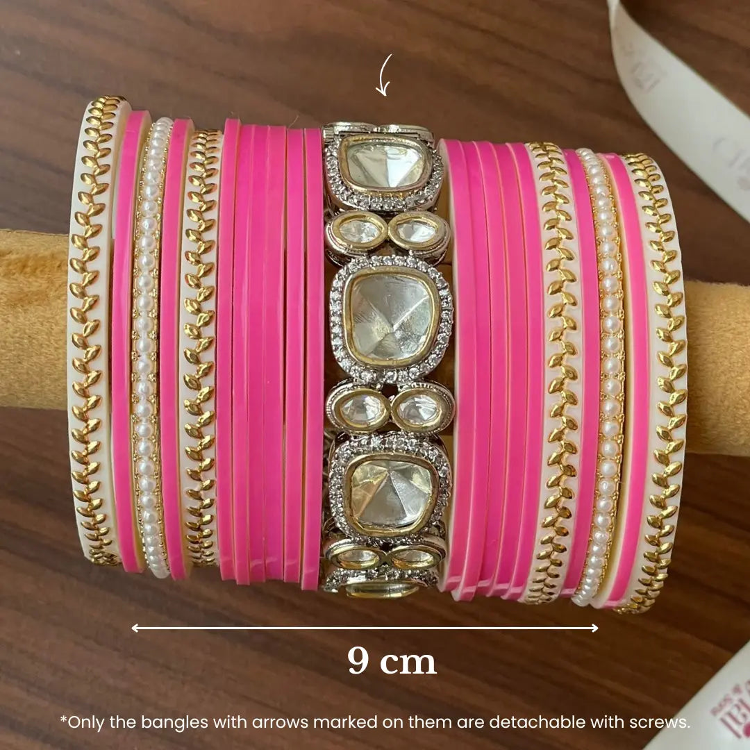 Pink Semi Pearl Chooda – 15-Piece Bridal Set