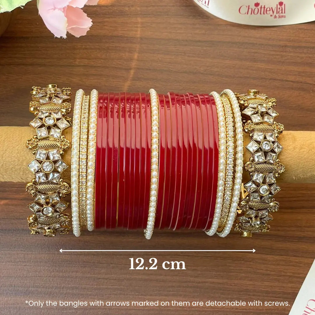 Semi Pearl Maroon Chooda Set of 21