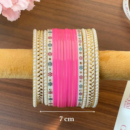 Semi Pearl Pink Chooda Set of 11