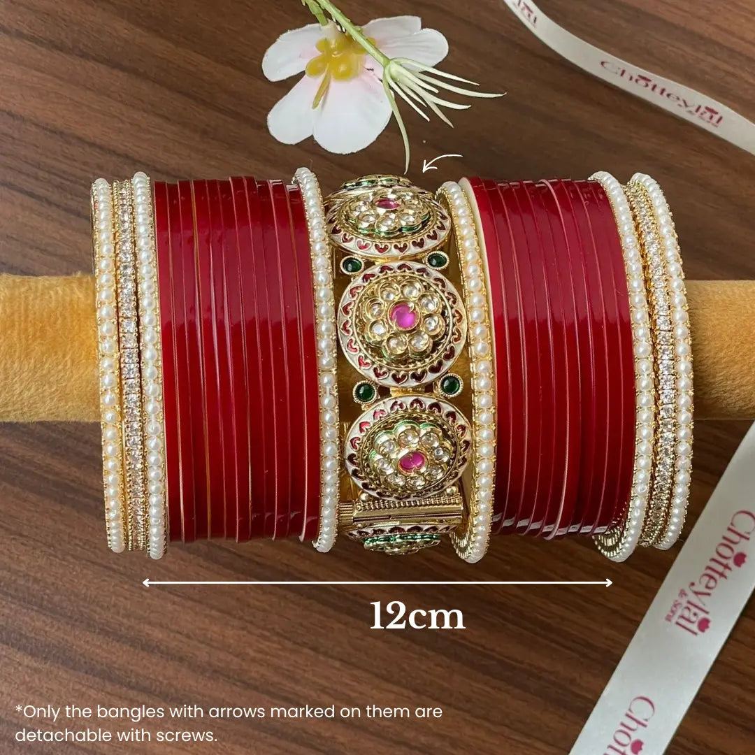 Semi Pearl Maroon Chooda Set of 21