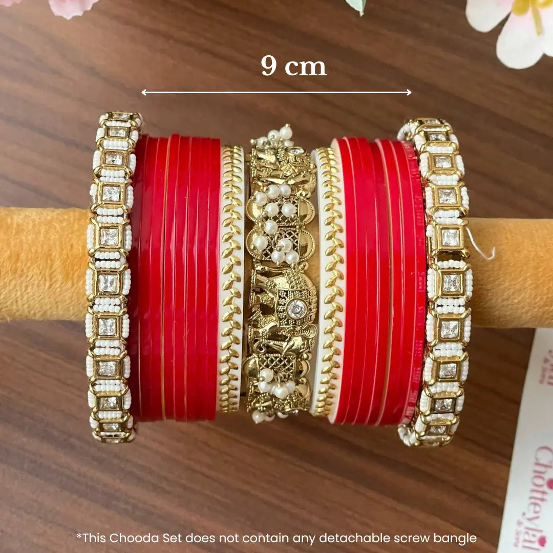 Semi Pearl Dark Red Chooda Set of 15