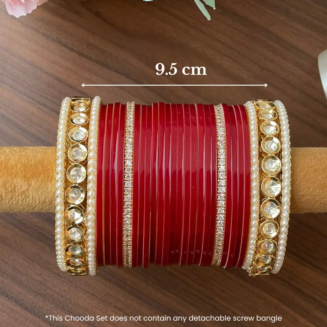 Semi Pearl Red Chooda Set of 21