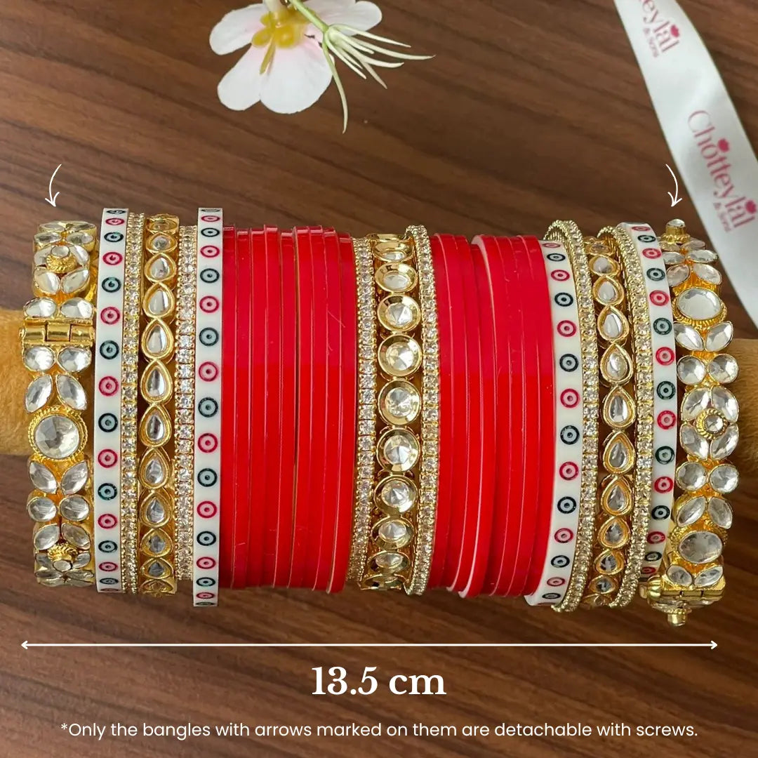 Semi Pearl Red Chooda Set of 21