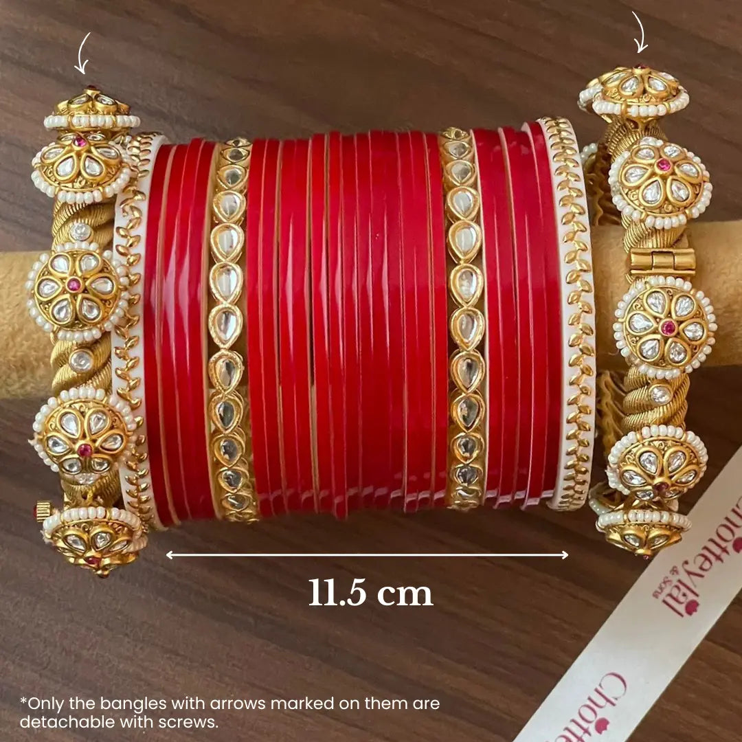 Semi Pearl Dark Red Chooda Set of 21