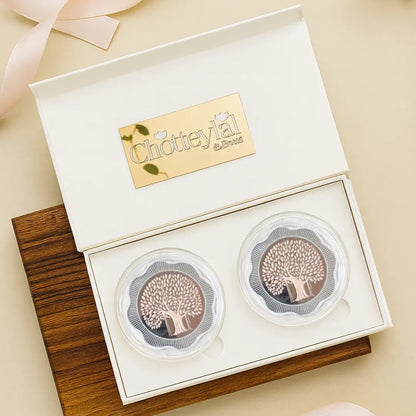 Banyan Tree, Rose Gold, Floral Shape, Set of 2 Coins (50 Gram Each), 999 Purity Silver Coin - Ready To Ship