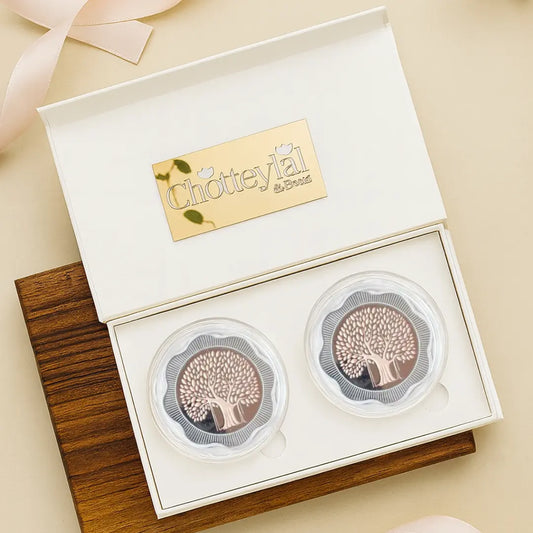 Banyan Tree, Rose Gold, Floral Shape, Set of 2 Coins (50 Gram Each), 999 Purity Silver Coin - Ready To Ship