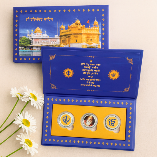 Guru Nanak Dev Ji, Sikh Silver Coins, Set of 3 Coins (1 gm Each), 999 Purity Silver Coins