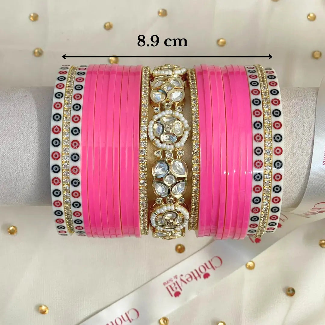 Pure Pearl Classic Diamond Heritage Pink Chooda Set of 21