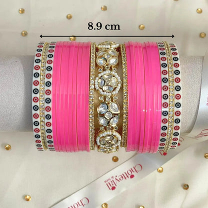 Pure Pearl Classic Diamond Heritage Pink Chooda Set of 21