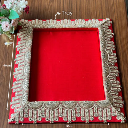 Premium Royal Red Shagun Tray Set