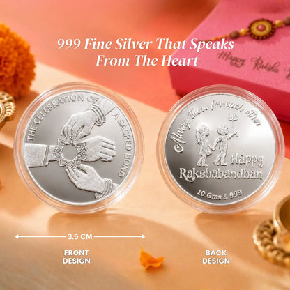 Classic Happy Rakhi Gift – Rakhi on Hand 10g Silver Coin