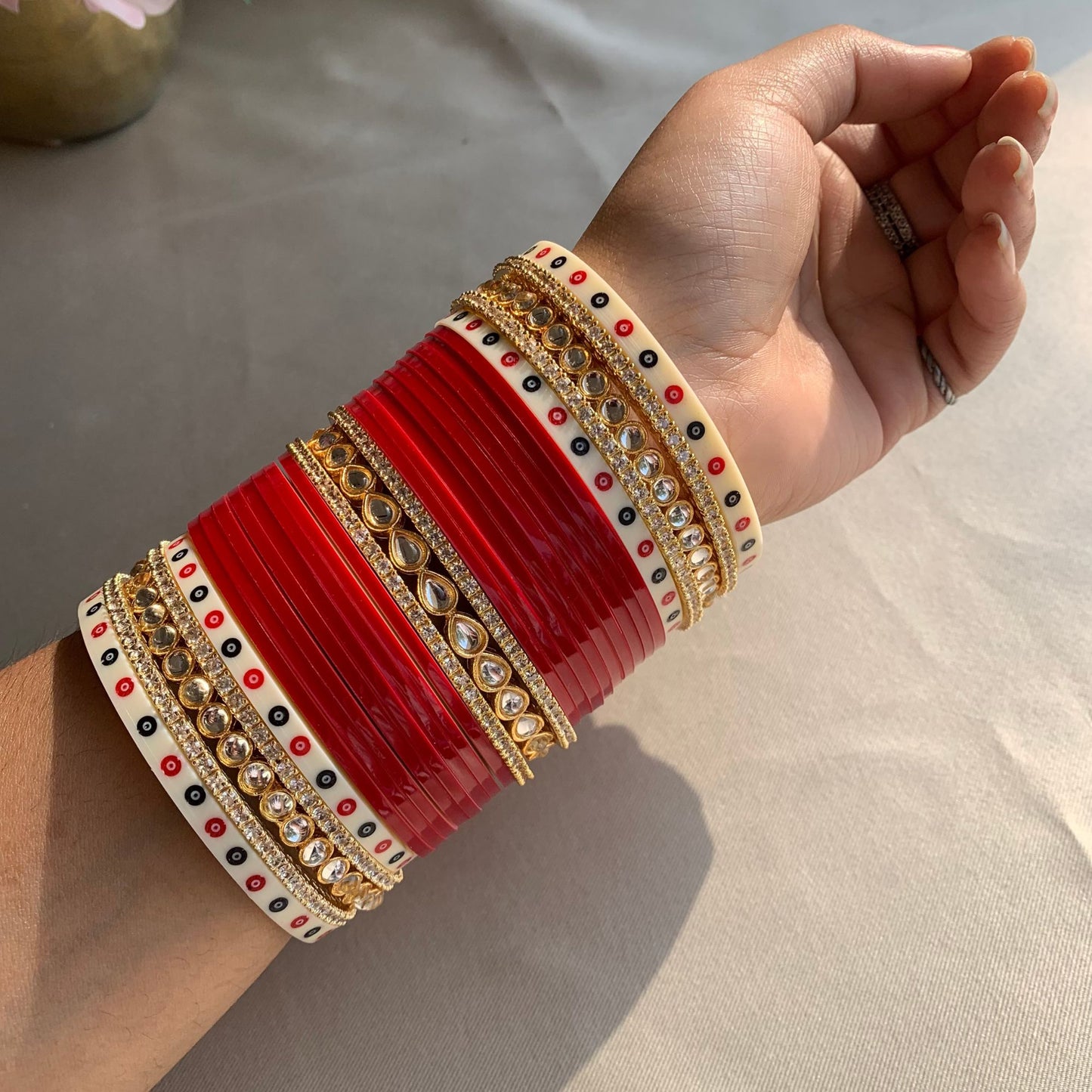 Pure Pearl Shimmer Kundan Diamond Red Chooda