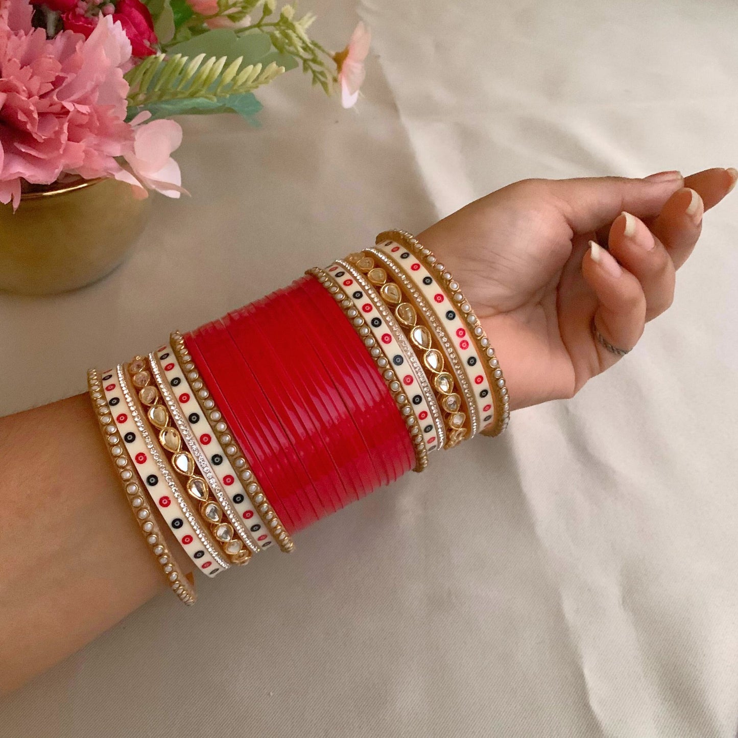 Pure Pearl Exquisite Kundan Dark Red Chooda