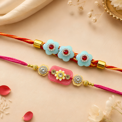Men’s Colourful Floral Rakhi Duo – 2pc Set Rakhi for Brother