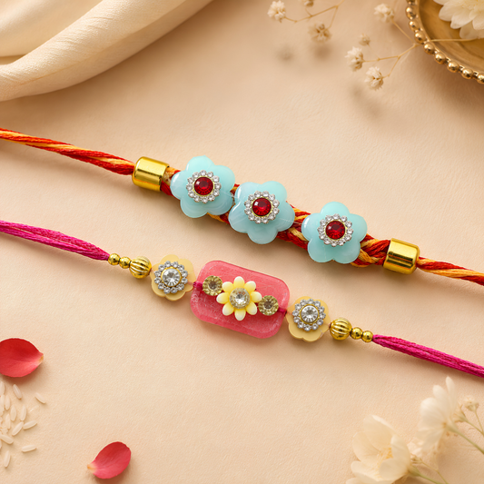 Men’s Colourful Floral Rakhi Duo – 2pc Set Rakhi for Brother