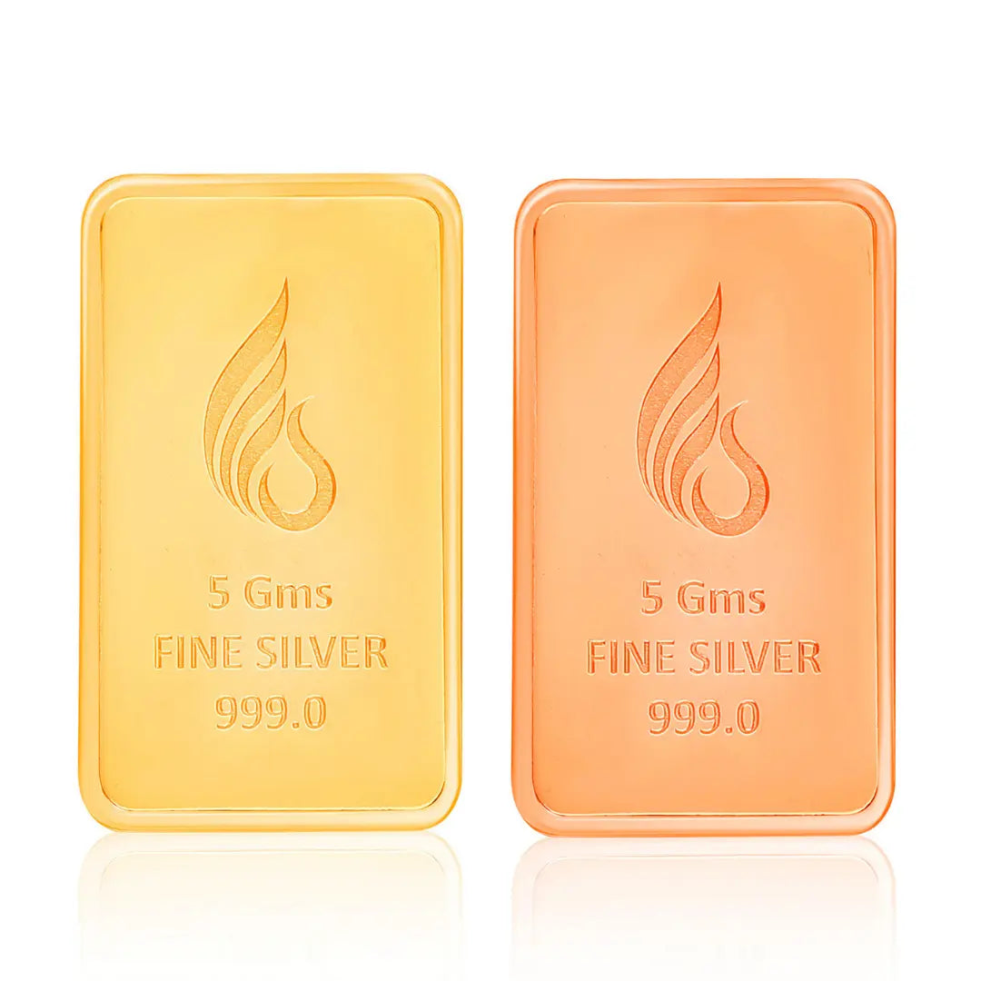 Leaf In Hand, Gold & Rose Gold Finish, Bar Shape, Set of 2 (5 Gram Each), 999 Purity Silver Coin - Ready To Ship