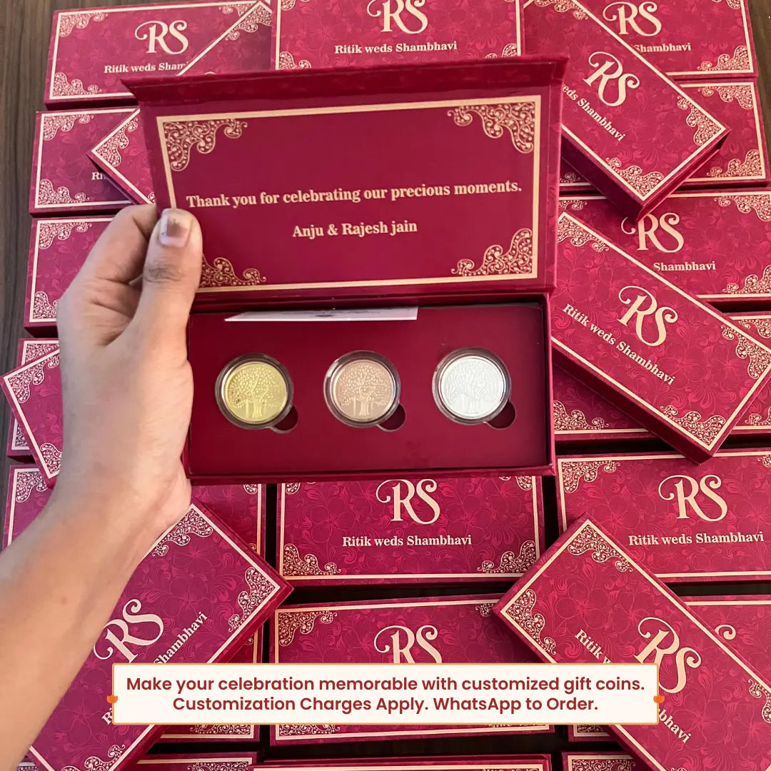 Banyan Tree, Tri-Color, Round Shape, Set of 3 Coins (3 Gram Each), White Box Cover, 999 Purity Silver Coin - Ready To Ship