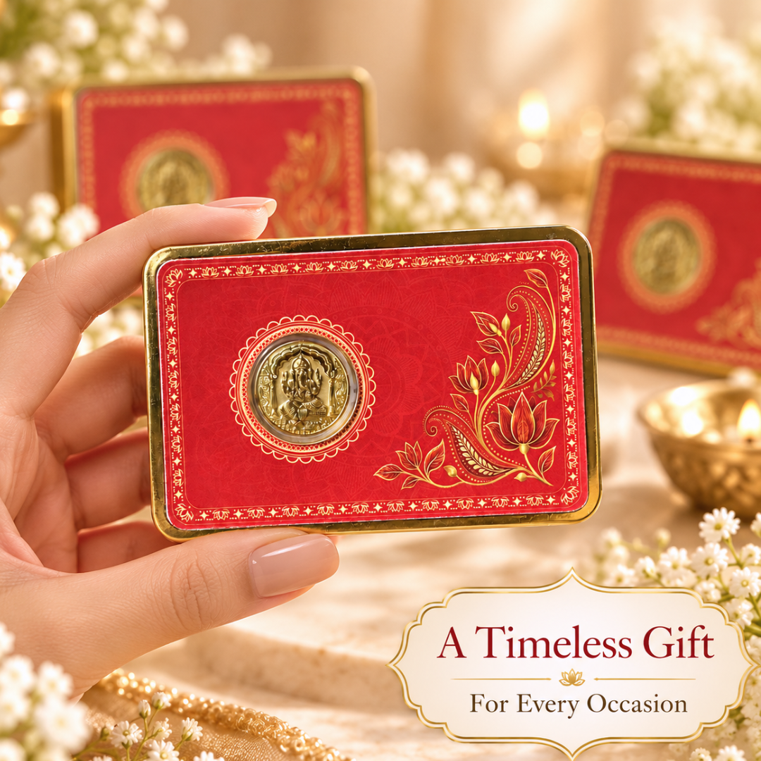 Ganesh Ji 100mg Gold Coin | Premium Blessings Card Gift