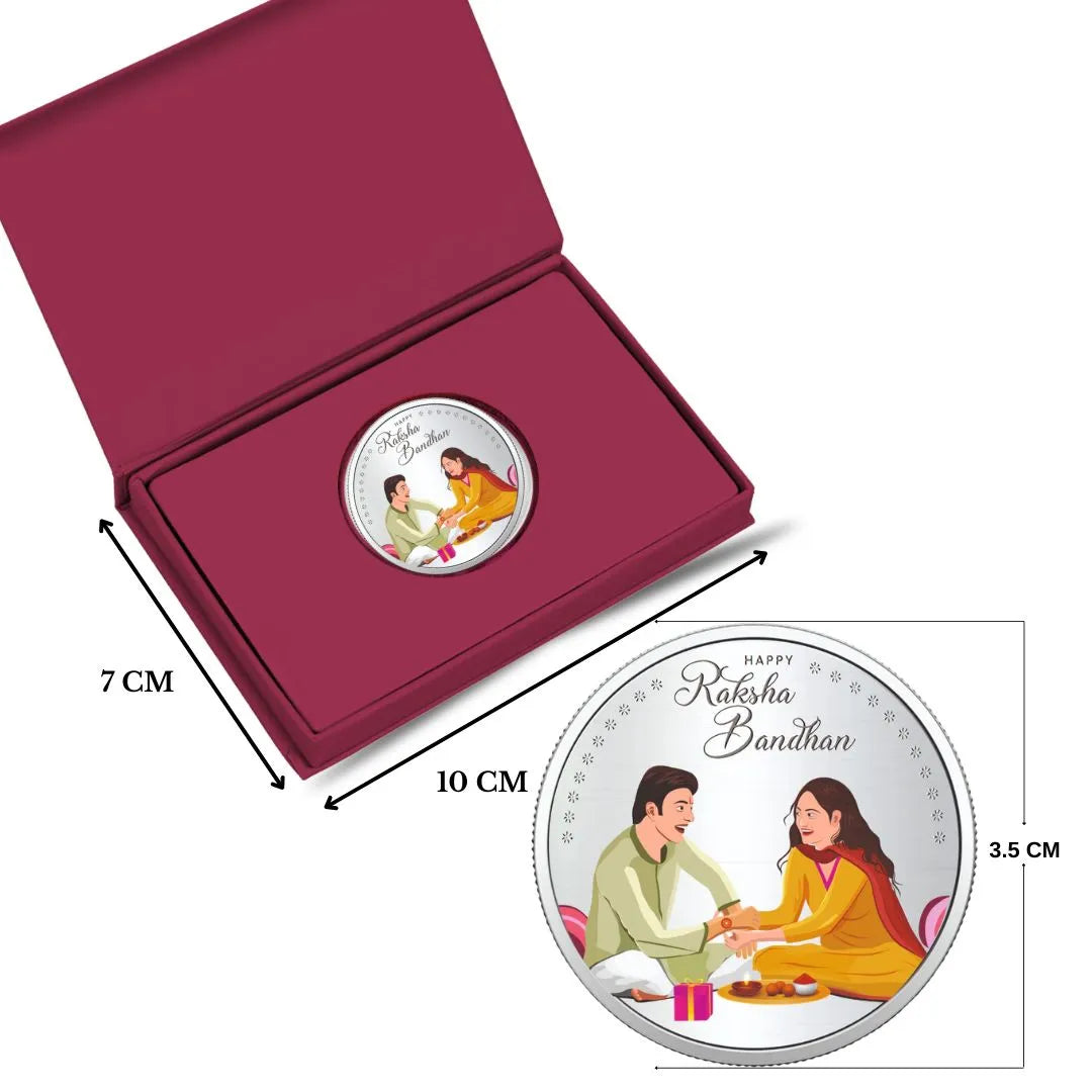 Happy Raksha Bandhan Box, Brother Sister 10gm Silver Coin With Rakhi Card - 999 Purity Silver Coin