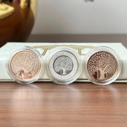 Banyan Tree Lotus Gold Finish 999 Silver Coin Set (11 gm) – Chotteylal & Sons