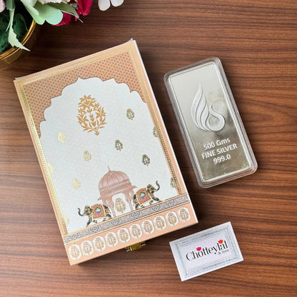 Leaf In Hand, Silver Finish, Bar Shape, 500 GM, 999 Purity Silver Coin – Ready To Ship