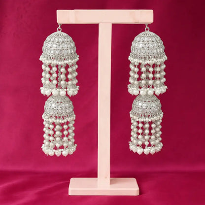 Silver Oxidized Stone & Pearl Bridal Kalira