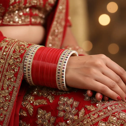 Pure Pearl Classic Heritage Diamond Red Chooda Set of 21