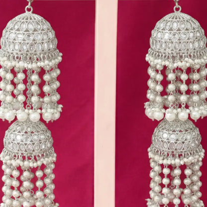 Silver Oxidized Stone & Pearl Bridal Kalira