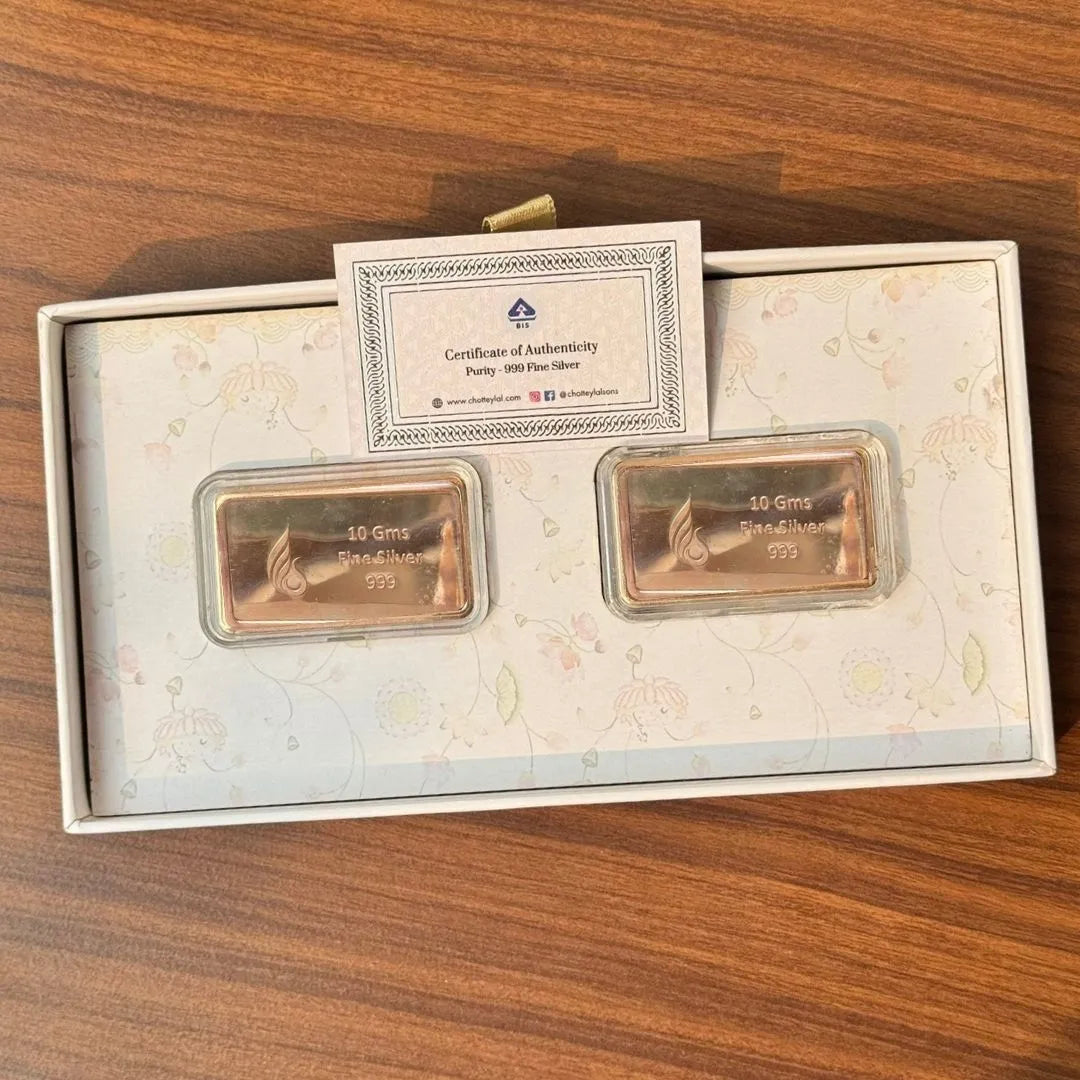 Aashirwaad Baraati Design, Rose Gold Finish, Dollar Shape, Set of 2 (10 gm Each), 999 Silver Coin Box Set – Ready to Ship