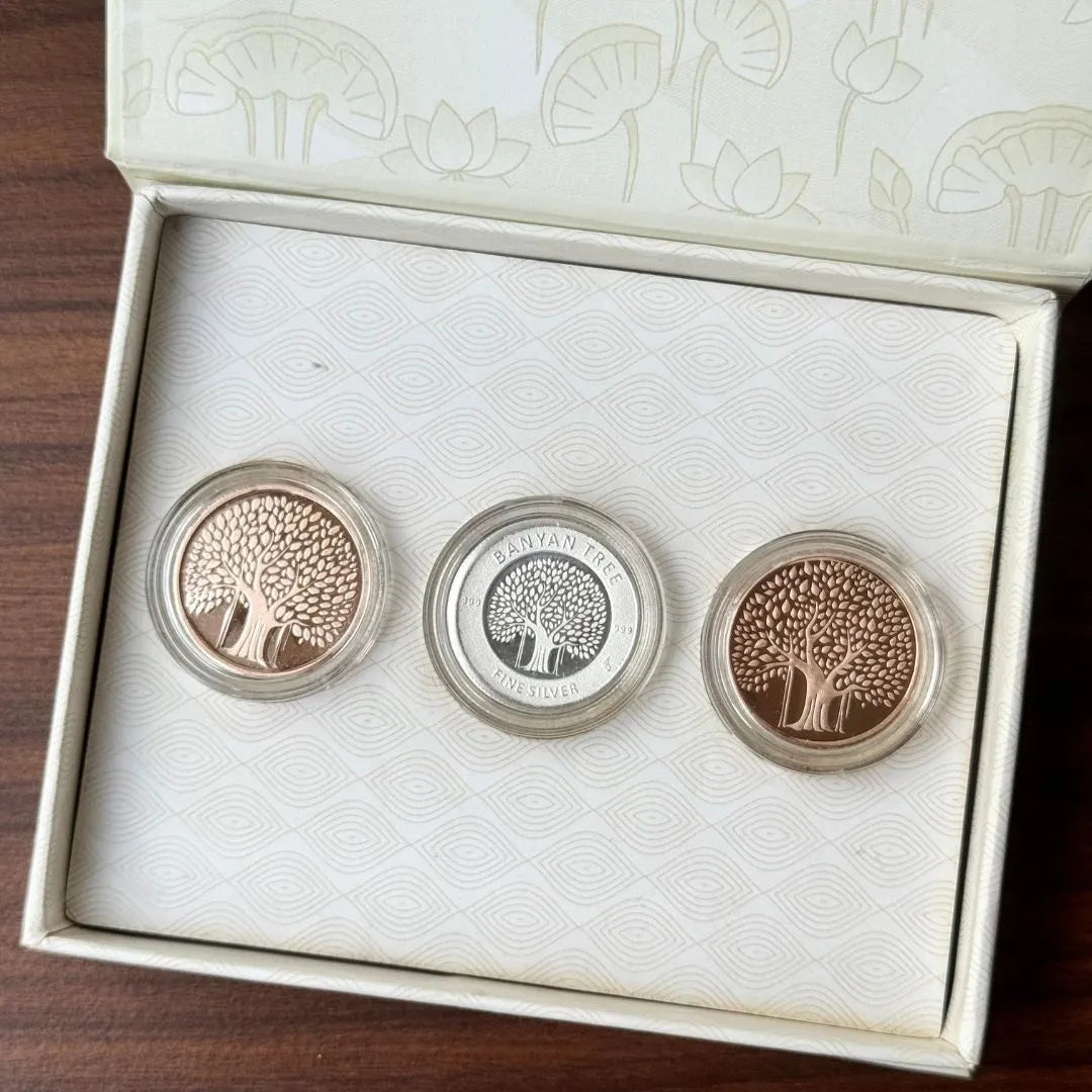 Banyan Tree Lotus Gold Finish 999 Silver Coin Set (11 gm) – Chotteylal & Sons