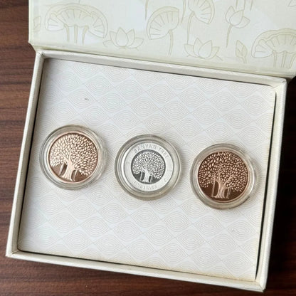 Banyan Tree Lotus Gold Finish 999 Silver Coin Set (11 gm) – Chotteylal & Sons