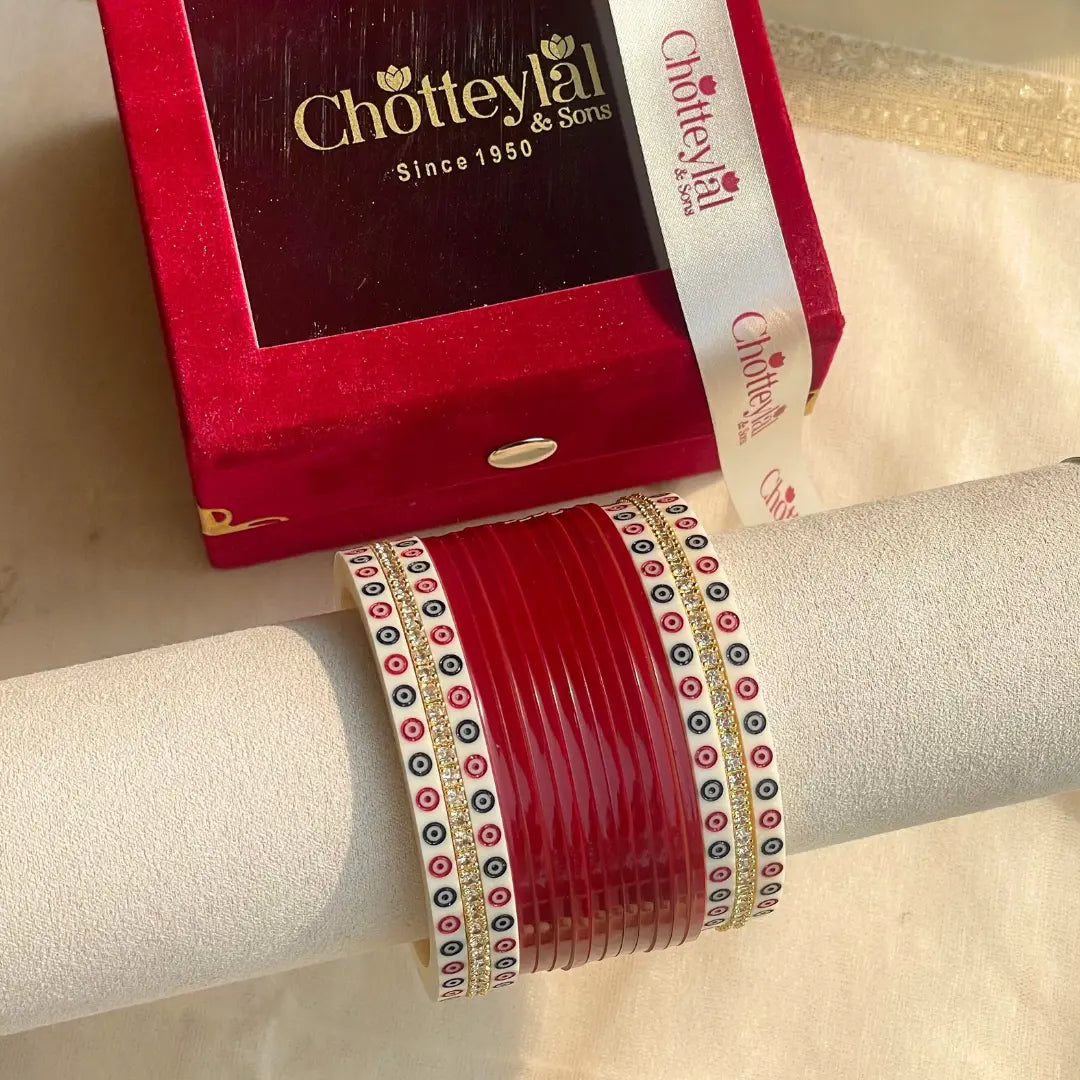 Pure Pearl Classic Heritage Diamond Maroon Chooda Set of 15