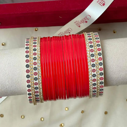 Pure Pearl Classic Heritage Diamond Red Chooda Set of 21