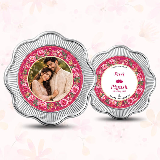 Love in Bloom Custom Silver Coin - Add Photo, Names & Date