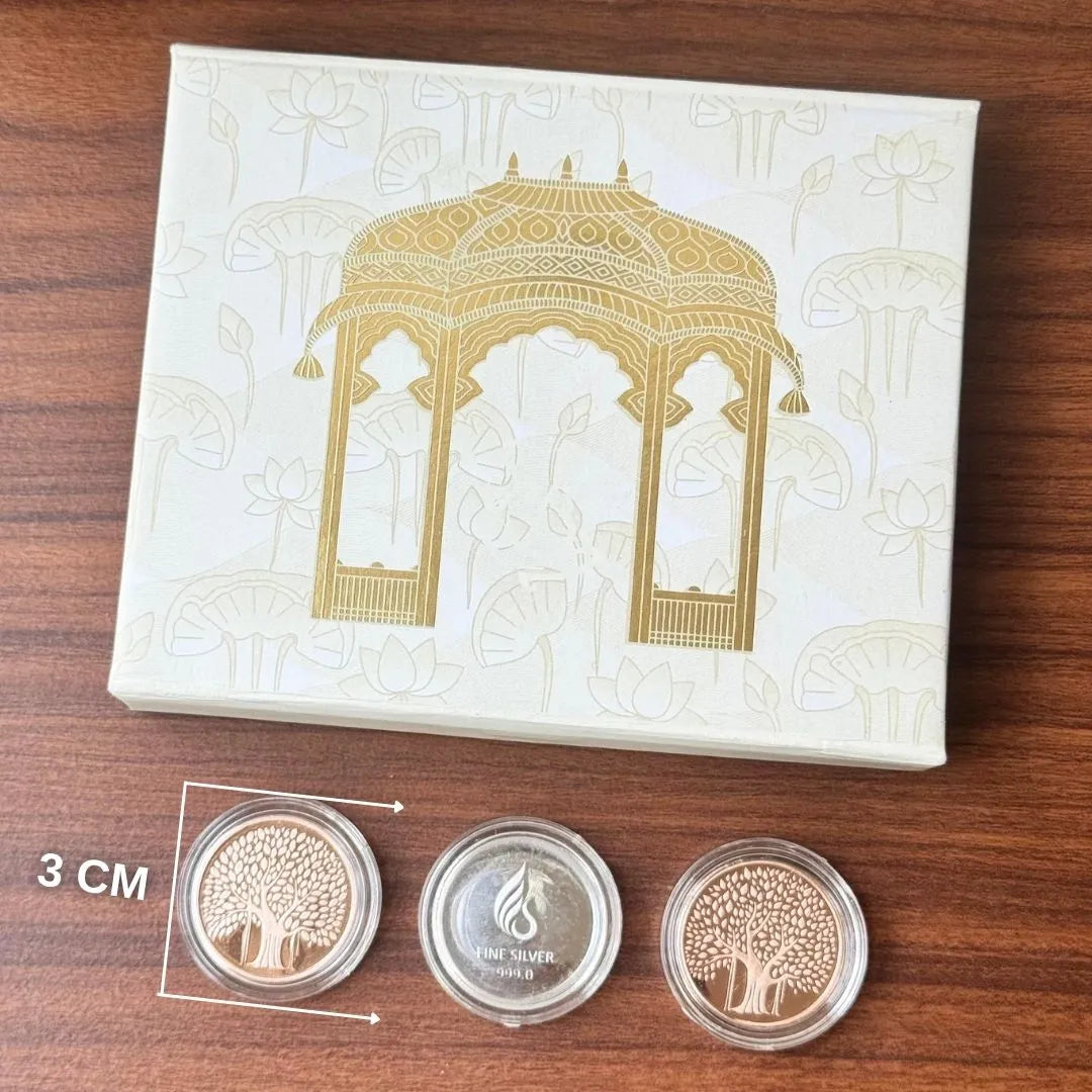 Banyan Tree Lotus Gold Finish 999 Silver Coin Set (11 gm) – Chotteylal & Sons