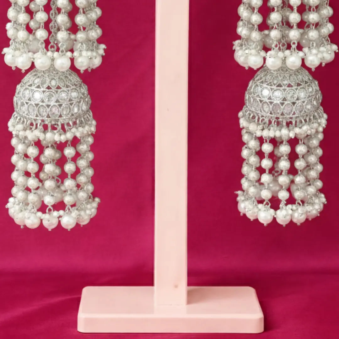 Silver Oxidized Stone & Pearl Bridal Kalira