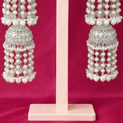 Silver Oxidized Stone & Pearl Bridal Kalira