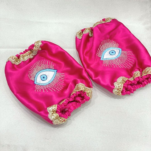 Pink Satin Chooda Cover With Evil Eye Design and Lace