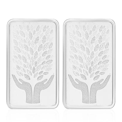 Leaf In Hand, Silver Finish, Bar Shape, Set of 2 (5 Gram Each), 999 Purity Silver Coin - Ready To Ship