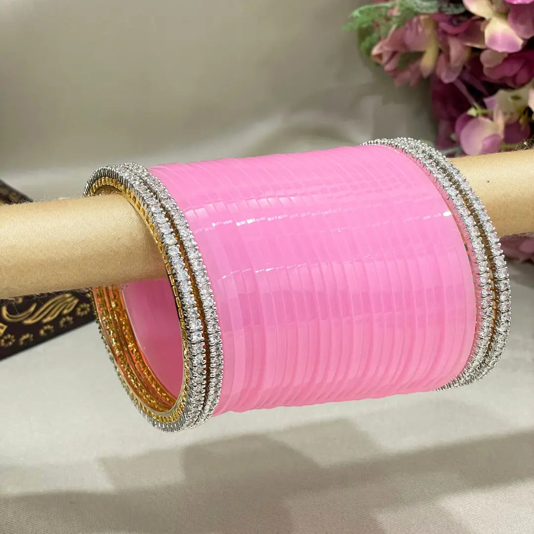 Baby Pink Latest Chura Design With AD Bangles